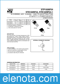 STMicroelectronics STP100NF04 datasheet