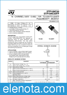 STMicroelectronics STP10NC50 datasheet