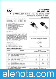 STMicroelectronics STP16NE06 datasheet