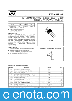 STMicroelectronics STP22NE10L datasheet