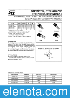 STMicroelectronics STP2NC70Z datasheet