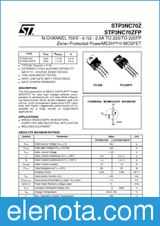 STMicroelectronics STP3NC70Z datasheet
