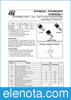 STMicroelectronics STP4NC60FP datasheet