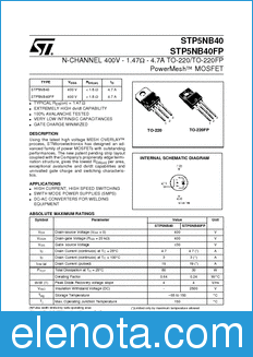 STMicroelectronics STP5NB40FP datasheet