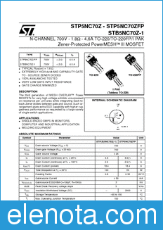 STMicroelectronics STP5NC70Z datasheet