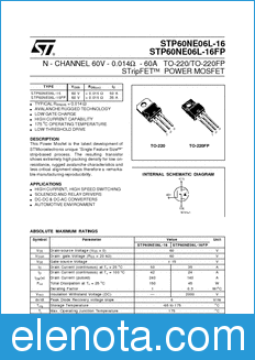 STMicroelectronics STP60NE06L-16FP datasheet