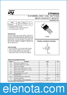 STMicroelectronics STP6NS25 datasheet