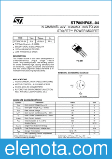 STMicroelectronics STP80NF03L-04 datasheet
