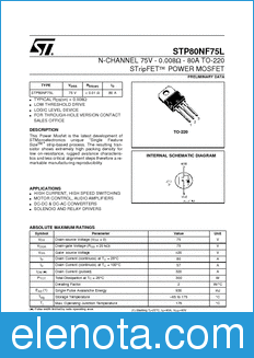 STMicroelectronics STP80NF75L datasheet