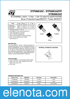 STMicroelectronics STP9NK50Z datasheet