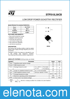 STMicroelectronics STPS15L30CB datasheet