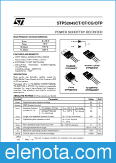 STMicroelectronics STPS2045CFP datasheet