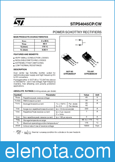 STMicroelectronics STPS4045CP datasheet
