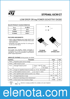 STMicroelectronics STPS40L15CT datasheet