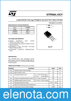 STMicroelectronics STPS80L15CY datasheet