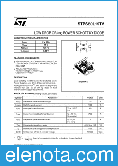 STMicroelectronics STPS80L15TV datasheet