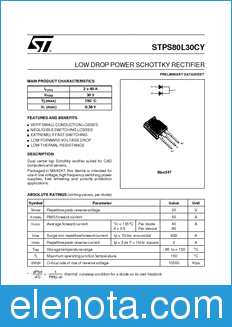STMicroelectronics STPS80L30CY datasheet