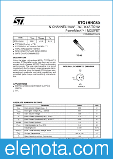 STMicroelectronics STQ1HNC60 datasheet