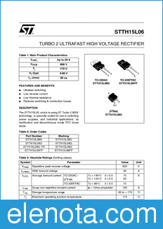 STMicroelectronics STTH15L06 datasheet