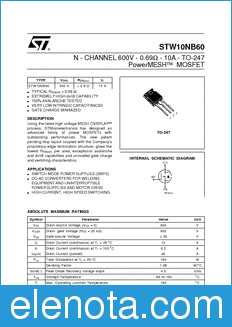 STMicroelectronics STW10NB60 datasheet