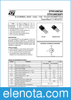 STMicroelectronics STW10NC60 datasheet