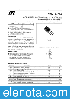 STMicroelectronics STW11NB80 datasheet