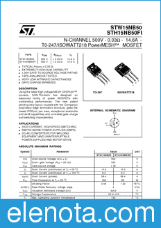 STMicroelectronics STW15NB50 datasheet