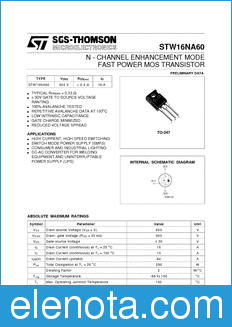 STMicroelectronics STW16NA60 datasheet