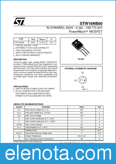 STMicroelectronics STW16NB60 datasheet
