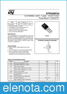 STMicroelectronics STW20NC50 datasheet