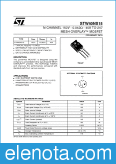 STMicroelectronics STW40NS15 datasheet