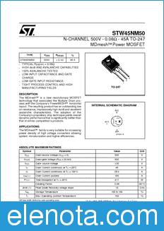 STMicroelectronics STW45NM50 datasheet