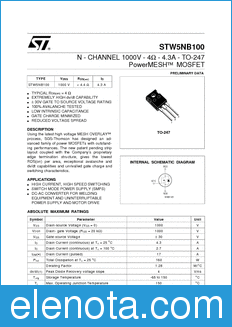 STMicroelectronics STW5NB100 datasheet