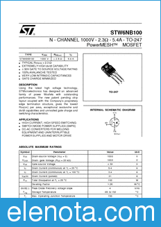 STMicroelectronics STW6NB100 datasheet