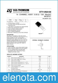 STMicroelectronics STY15NA100 datasheet