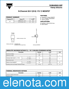 Vishay SUM40N02-09P datasheet
