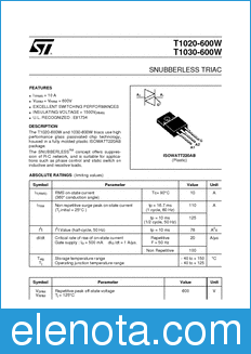STMicroelectronics T1020-600W datasheet