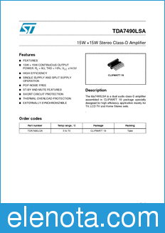 STMicroelectronics TDA7490LSA datasheet