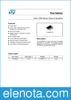 STMicroelectronics TDA7490SA datasheet