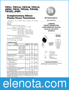 ON Semiconductor TIP31A datasheet