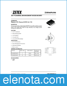 Zetex ZXM66P03N8 datasheet
