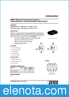 Zetex ZXMC3AM832 datasheet