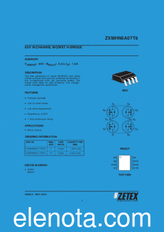 Zetex Semiconductors ZXMHN6A07T8 datasheet