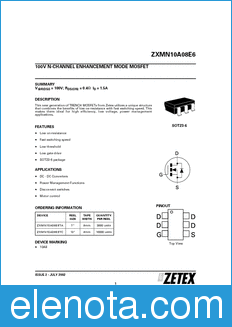 Zetex ZXMN10A08E6 datasheet