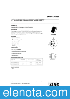 Zetex ZXMN2A03E6 datasheet
