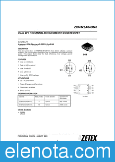 Zetex ZXMN2A04DN8 datasheet