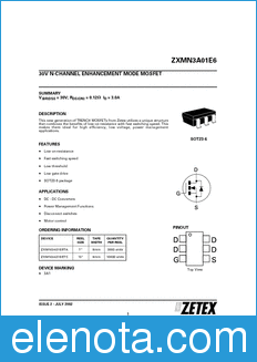 Zetex ZXMN3A01E6 datasheet