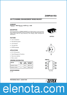 Zetex ZXMP3A17E6 datasheet